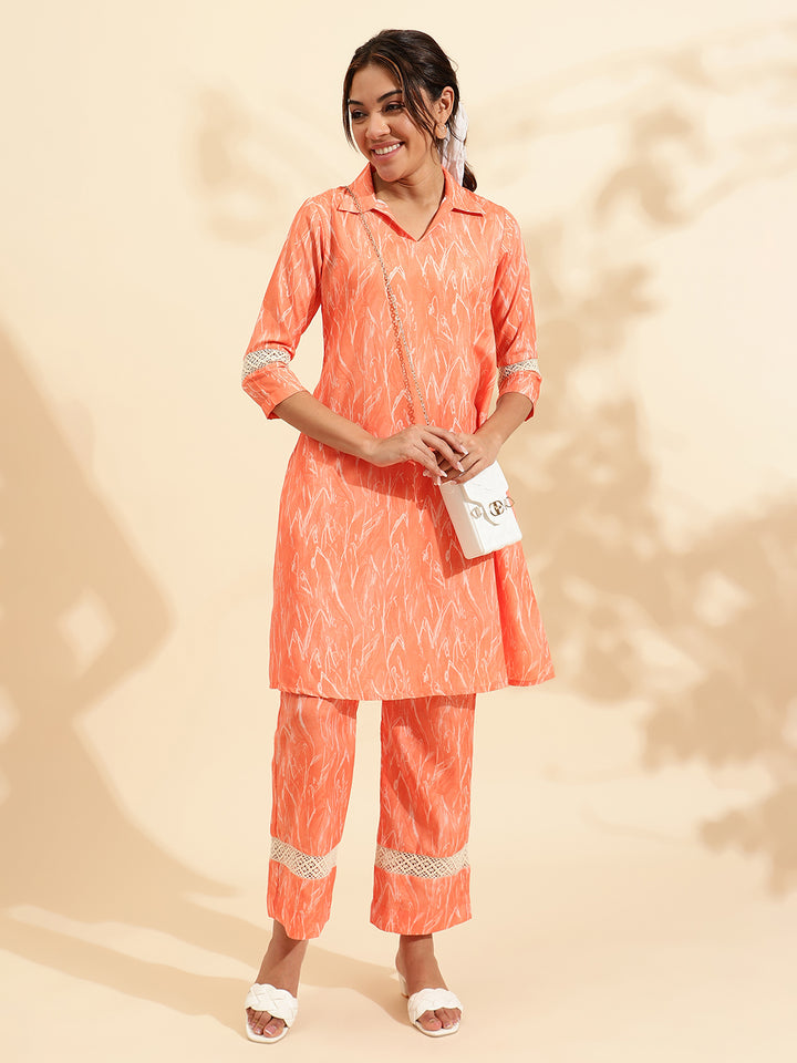 Womens Orange Printed Co-ord Set