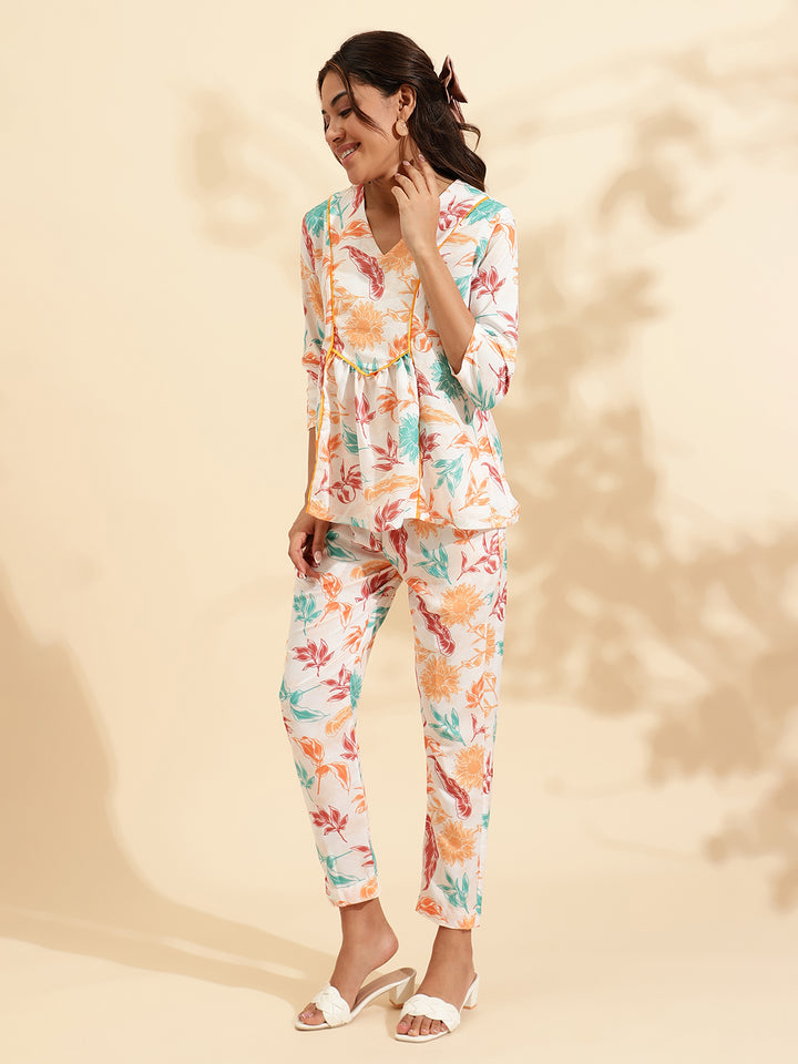 women White Printed Co-ord Set