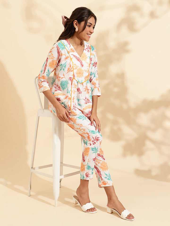 women White Printed Co-ord Set