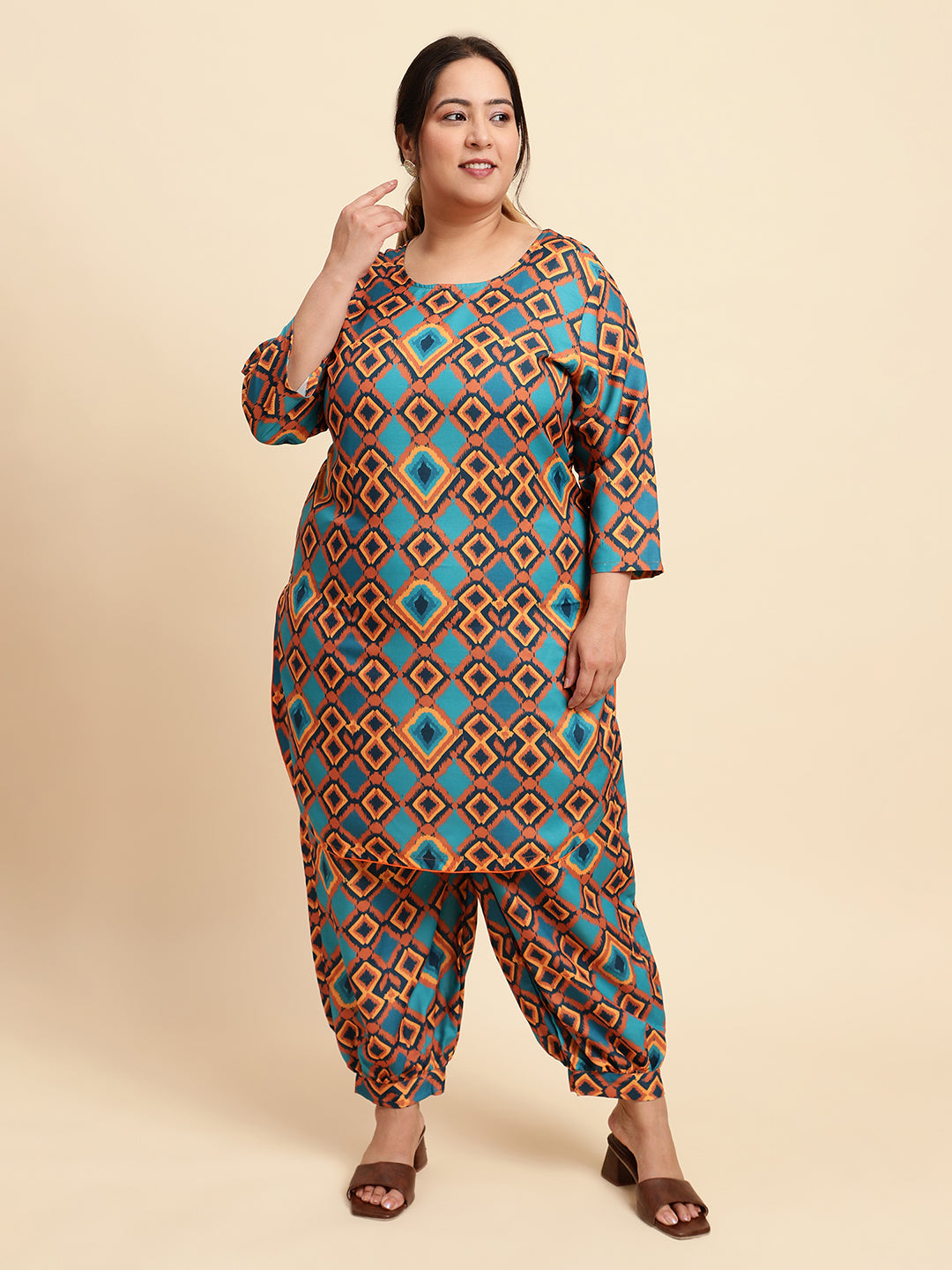 women Multicoloured Printed Plus Size Co-ord Set-NB133PL-CO