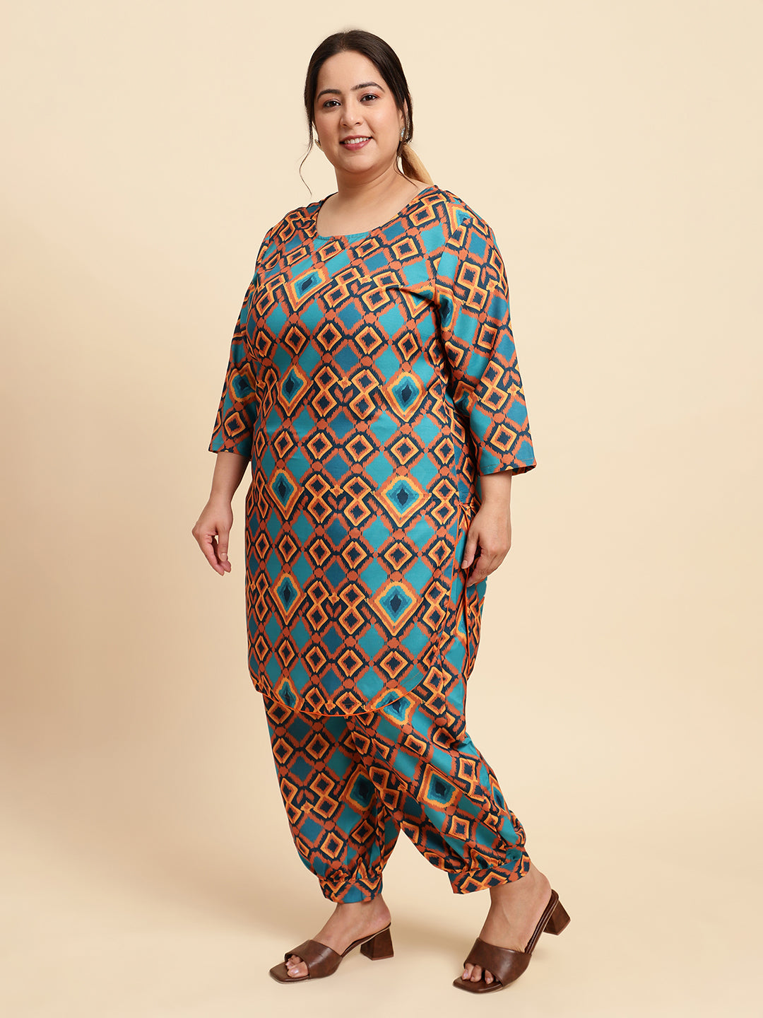 women Multicoloured Printed Plus Size Co-ord Set-NB133PL-CO