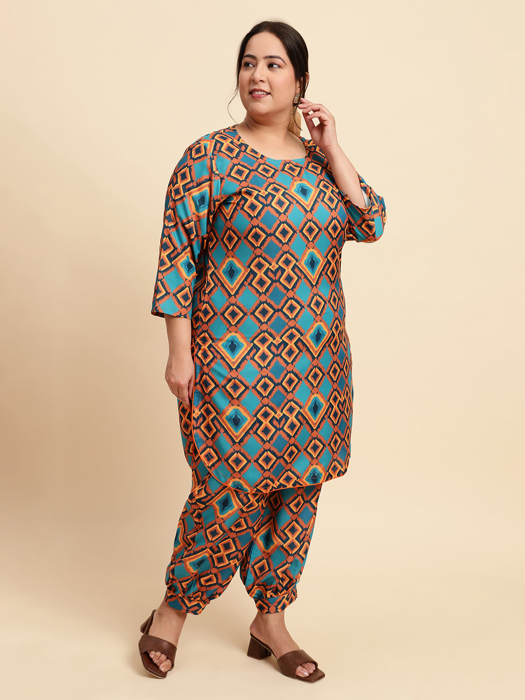 women Multicoloured Printed Plus Size Co-ord Set-NB133PL-CO