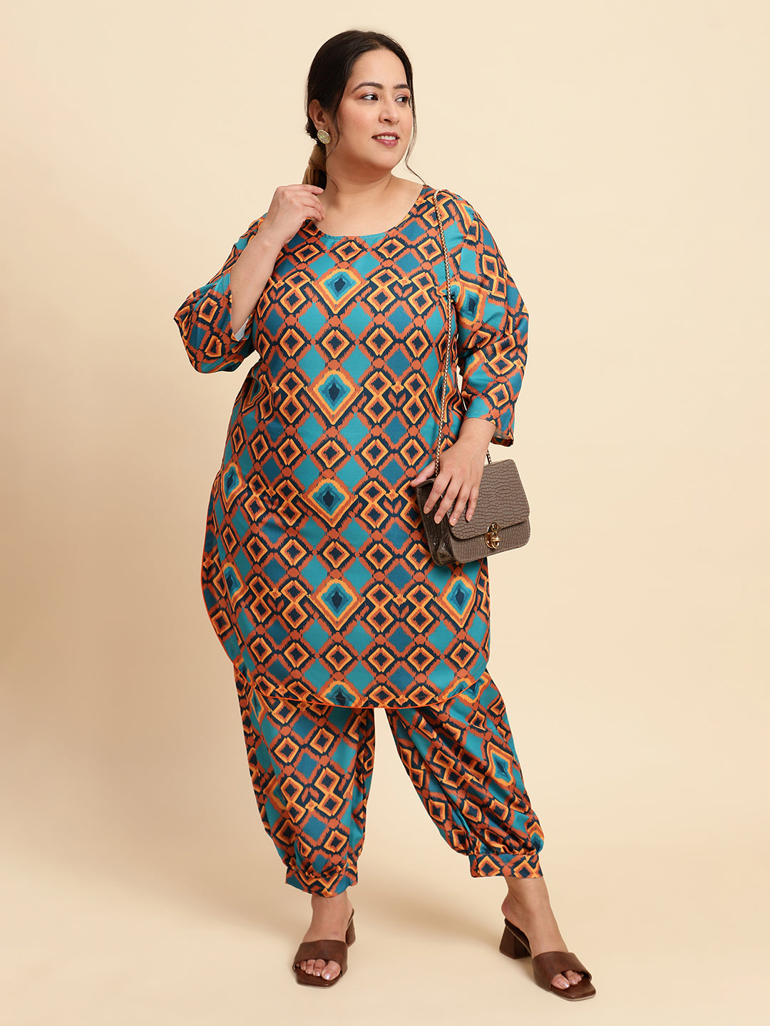 women Multicoloured Printed Plus Size Co-ord Set-NB133PL-CO