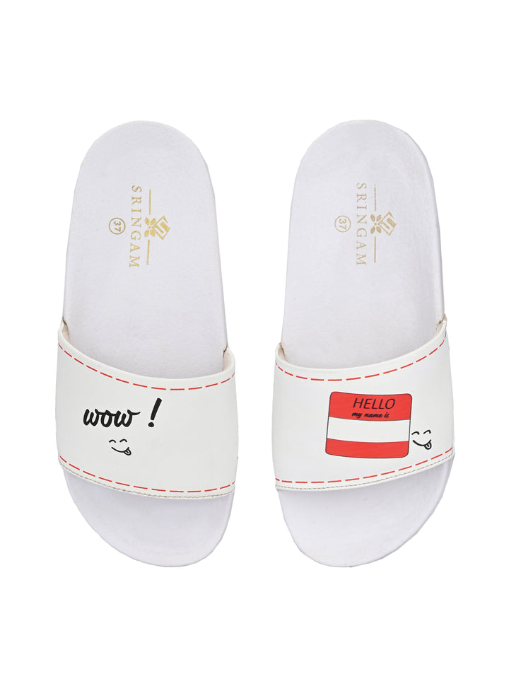 Sringam Women's Lightweight Pu White Sliders