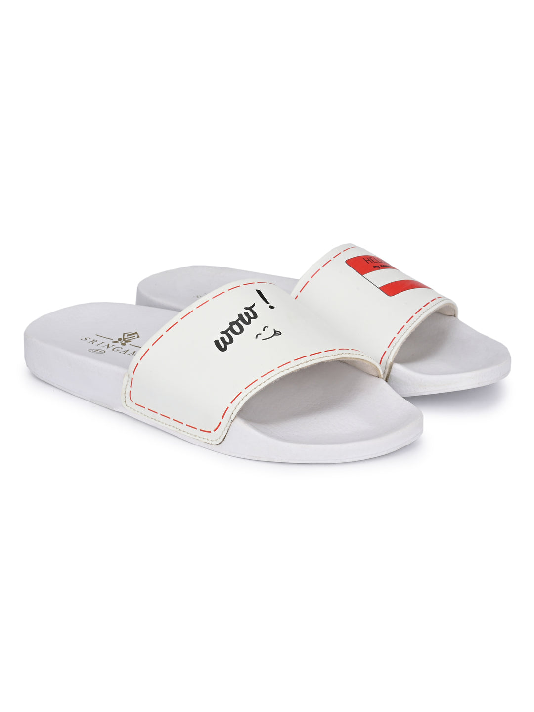 Sringam Women's Lightweight Pu White Sliders