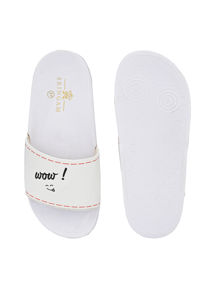 Sringam Women's Lightweight Pu White Sliders