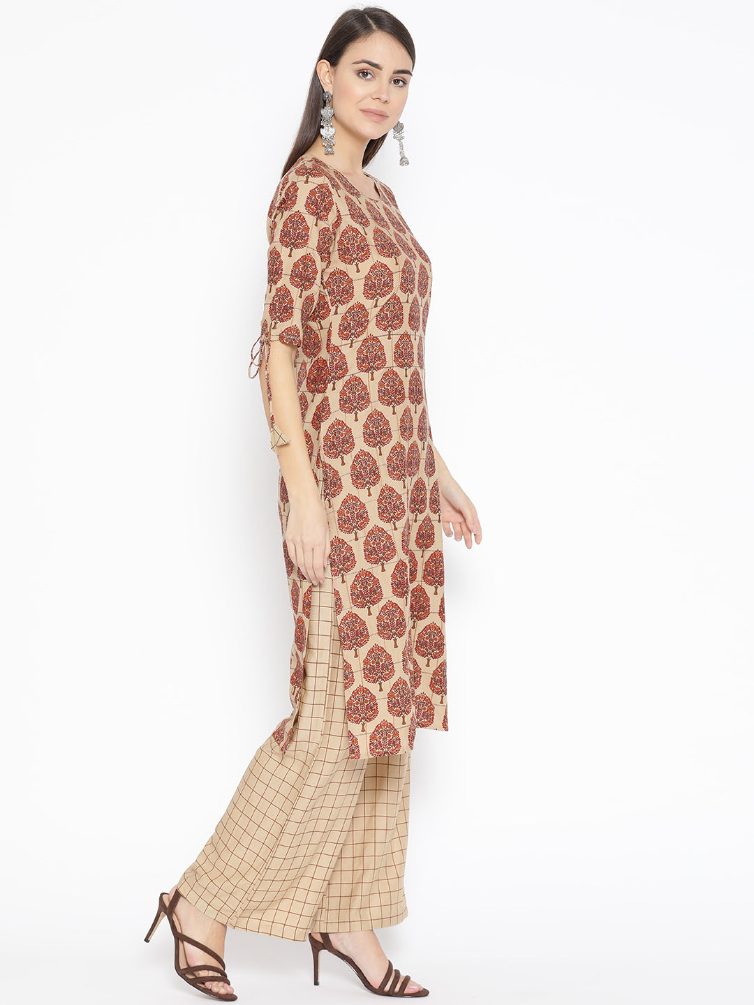 Women Brown Printed Kurta with Trousers and Dupatta
