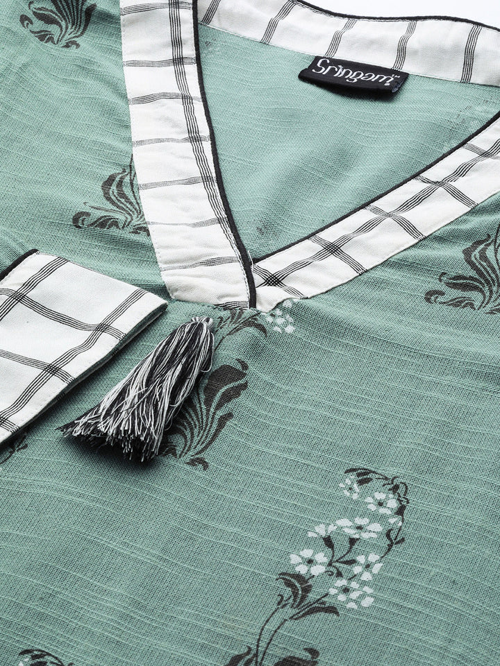 Women Grey Printed Kurta with Palazzos