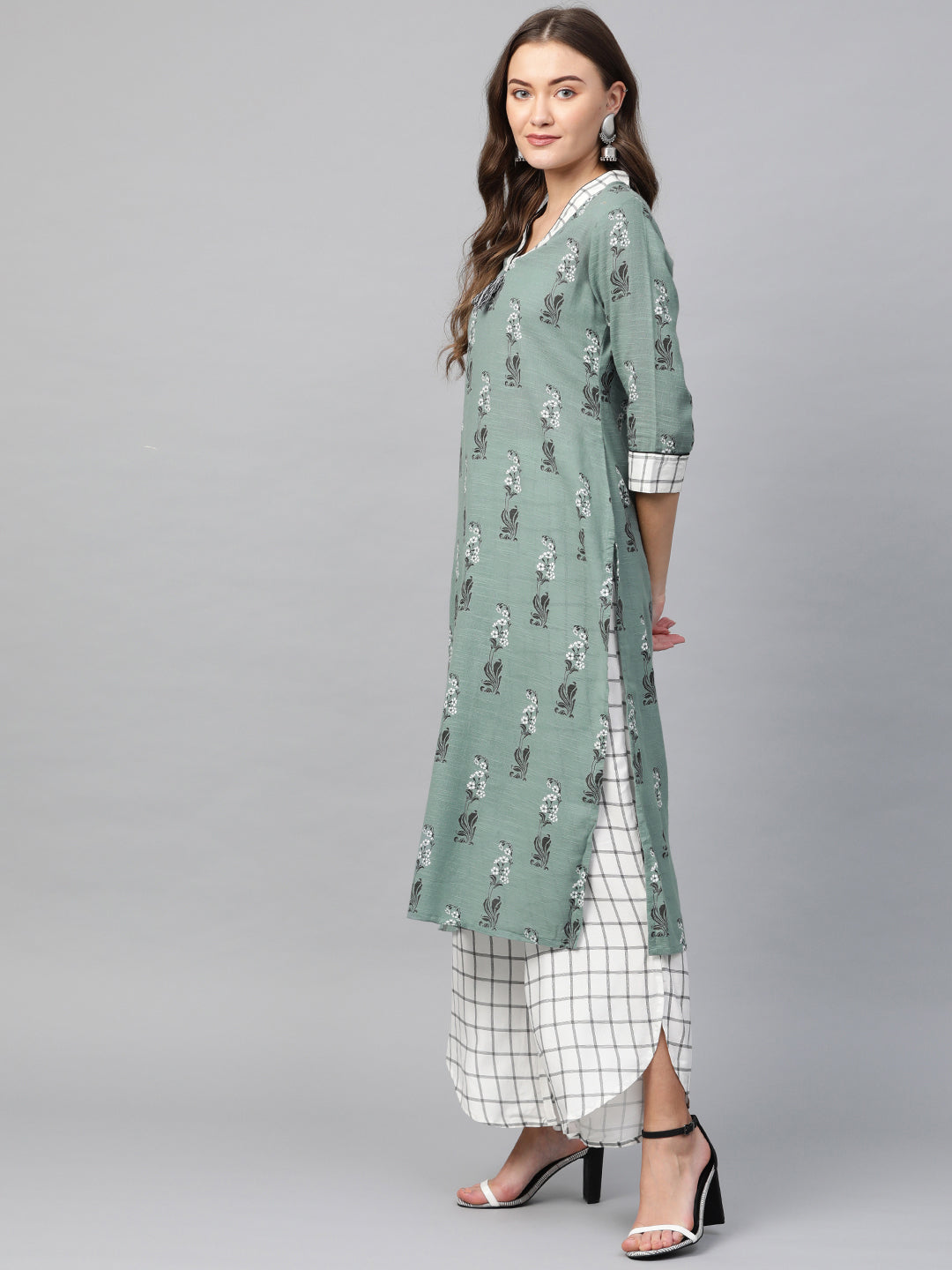 Women Grey Printed Kurta with Palazzos