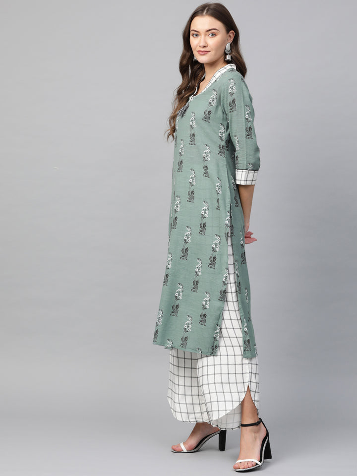 Women Grey Printed Kurta with Palazzos