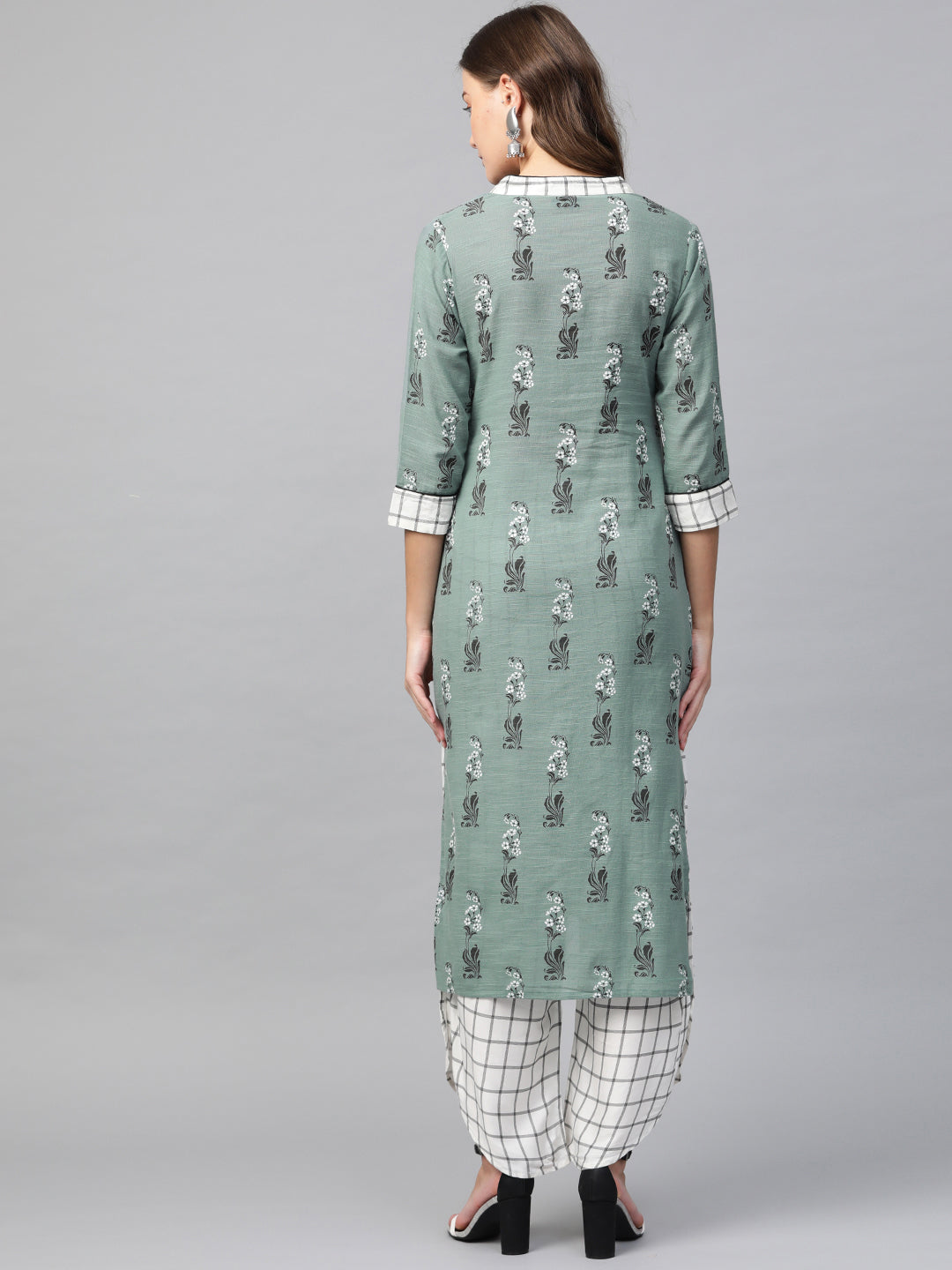 Women Grey Printed Kurta with Palazzos