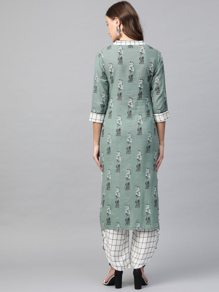Women Grey Printed Kurta with Palazzos