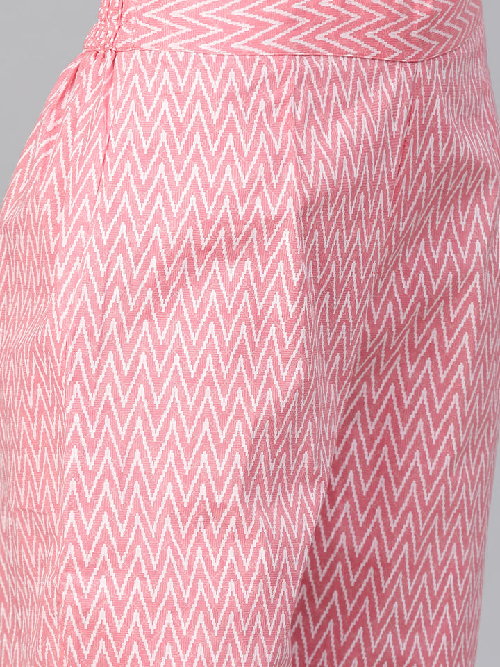 Women Pink Printed Kurta with Trousers