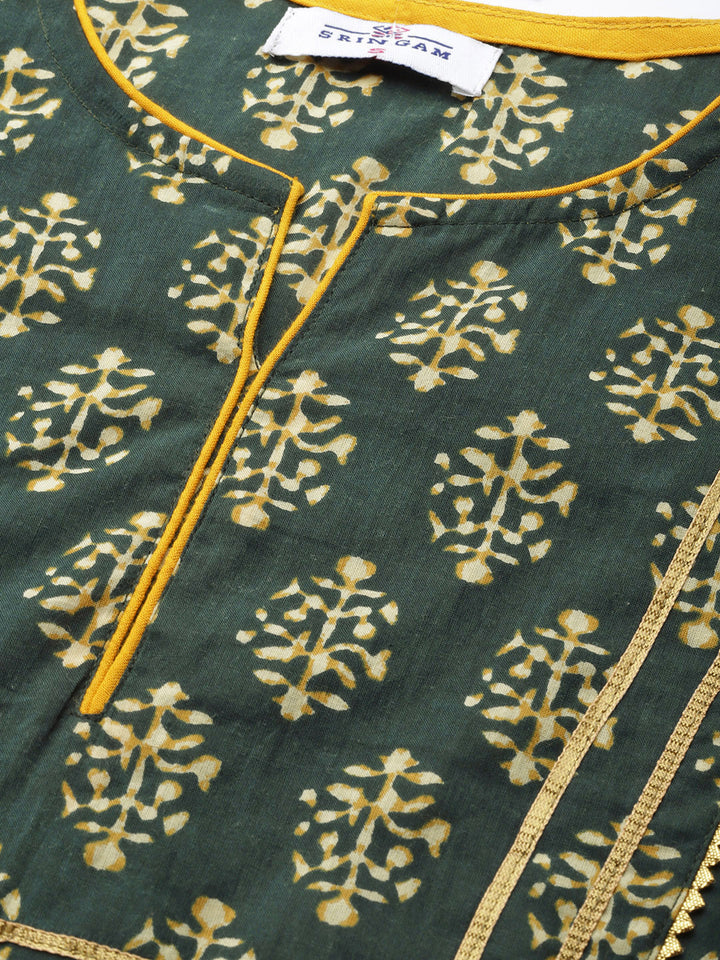 Women Green Printed Yoke Design Kurta