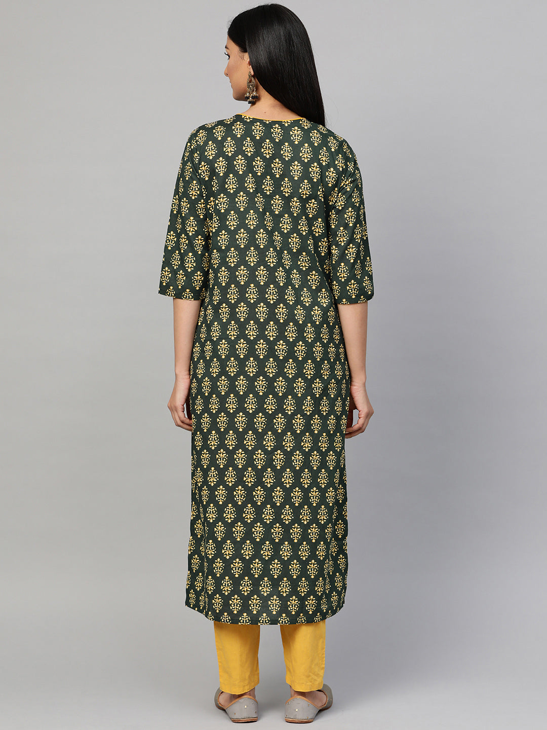 Women Green Printed Yoke Design Kurta