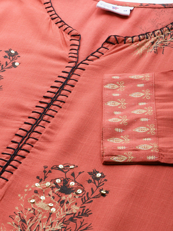 Women Rust Printed Kurta with Palazzos