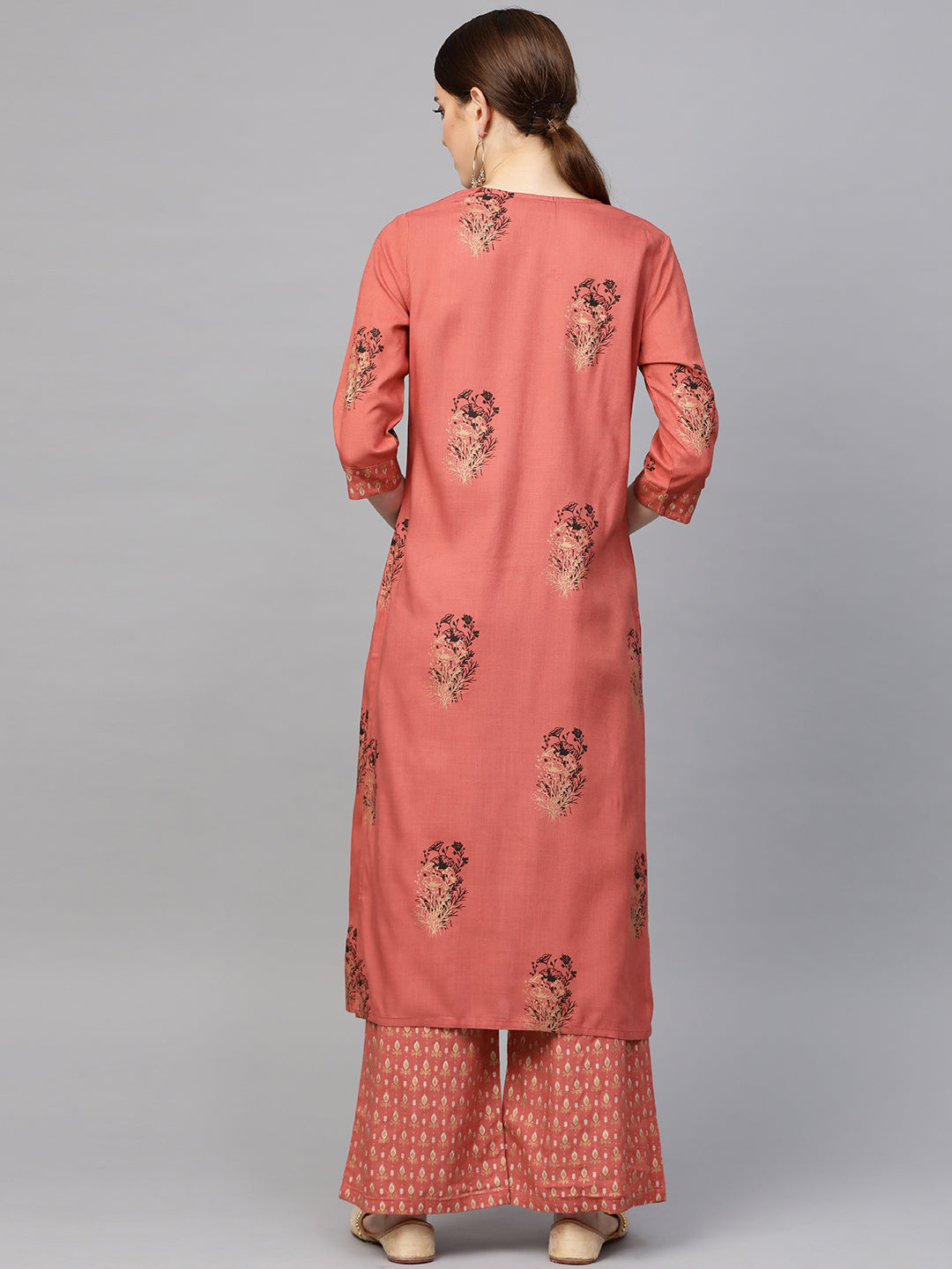 Women Rust Printed Kurta with Palazzos