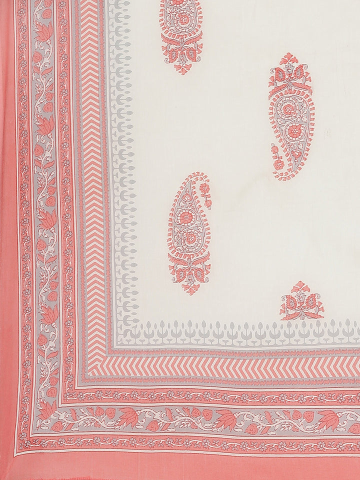 Women Peach Printed Hand Detailing Kurta with Trousers and Dupatta