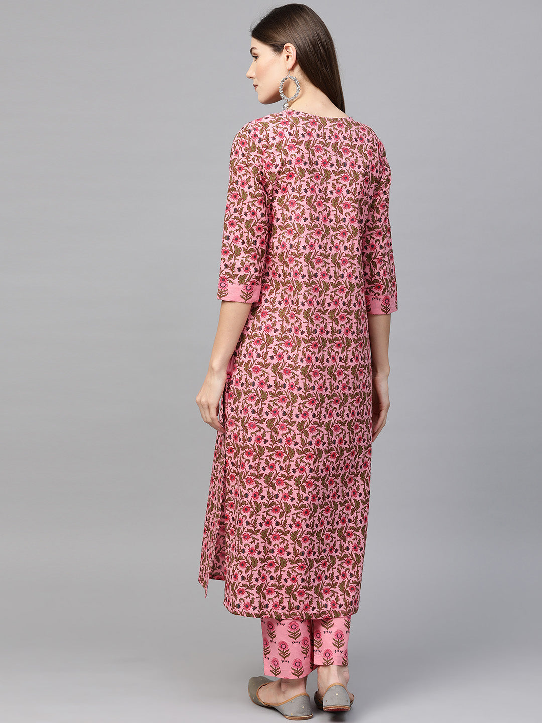 Women Pink Printed Yoke Design Kurta with Trousers