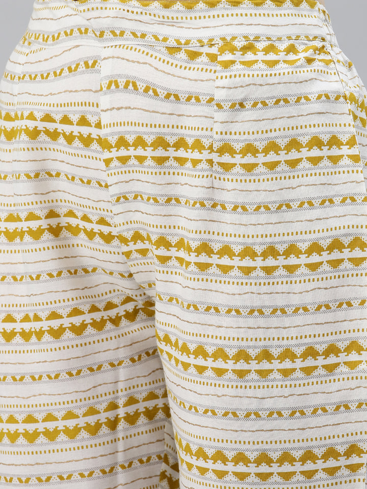 Women Yellow Printed Hand detailing Kurta with Trousers