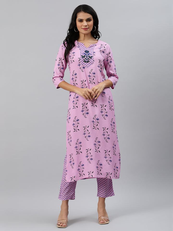 Purple Printed Kurta with Trousers