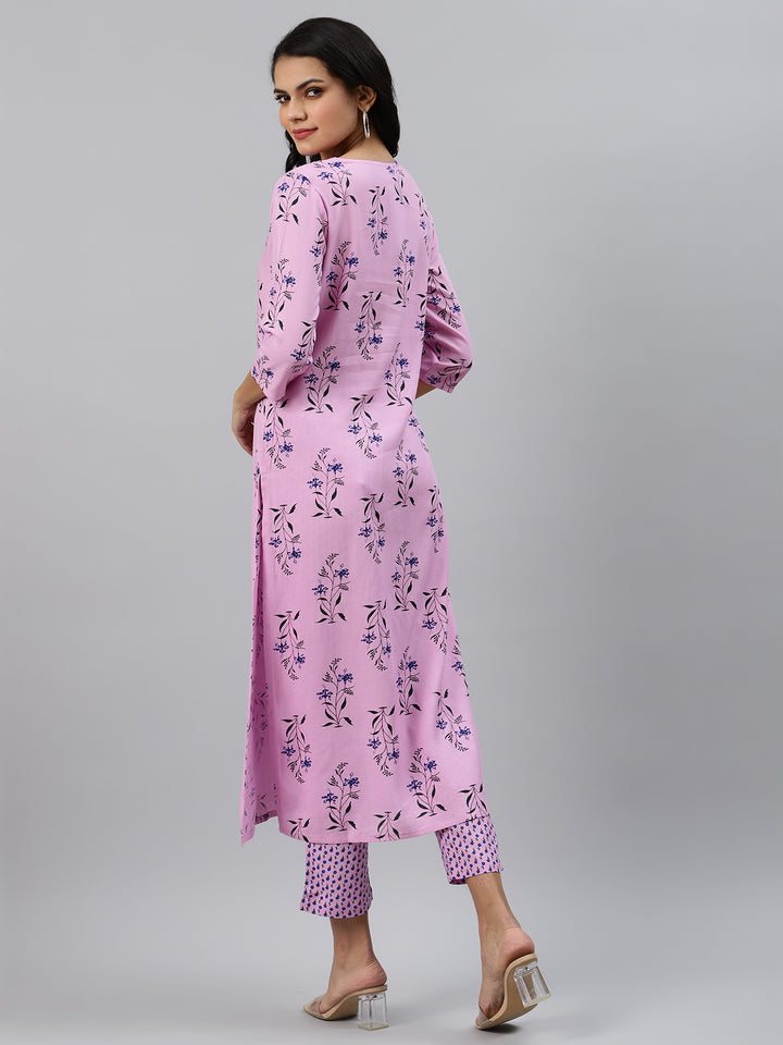 Purple Printed Kurta with Trousers