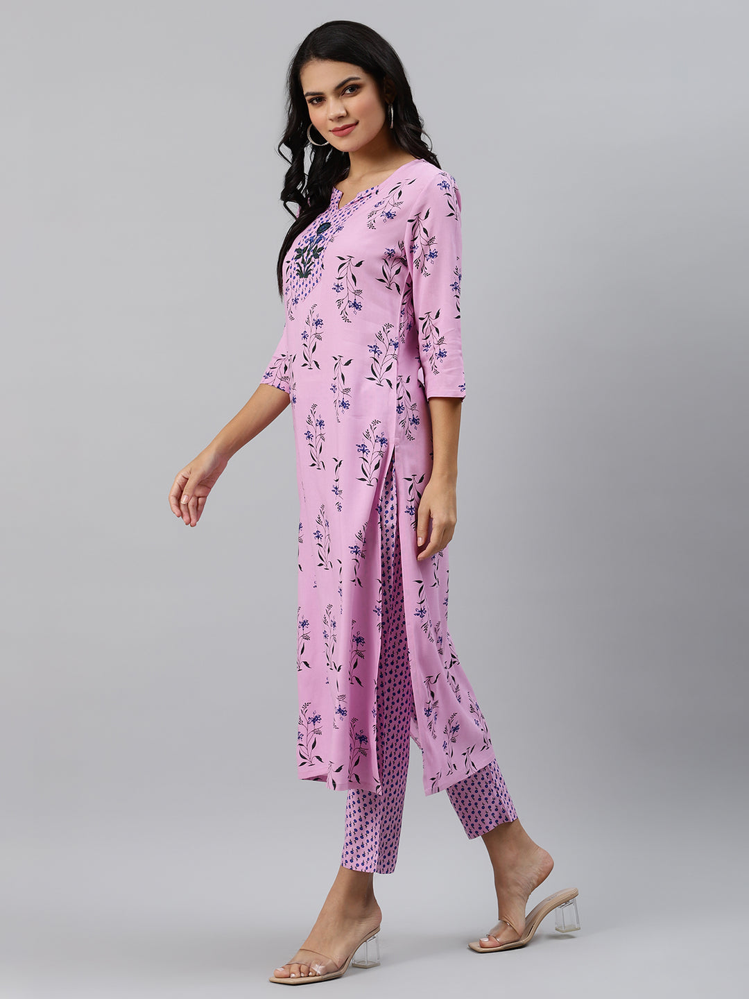Purple Printed Kurta with Trousers