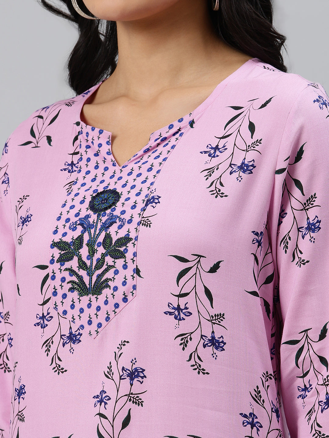 Purple Printed Kurta with Trousers