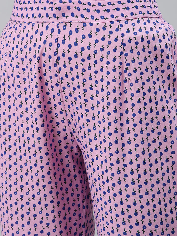 Purple Printed Kurta with Trousers