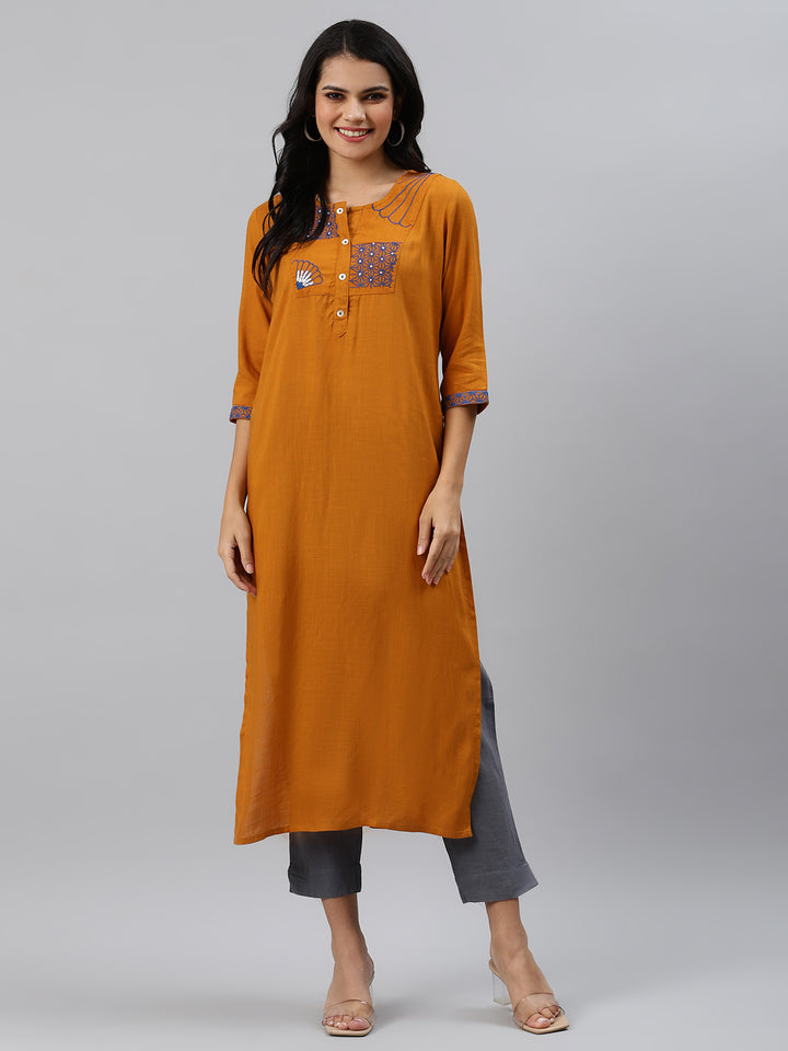 Brown Embroidered Thread Work Kurta