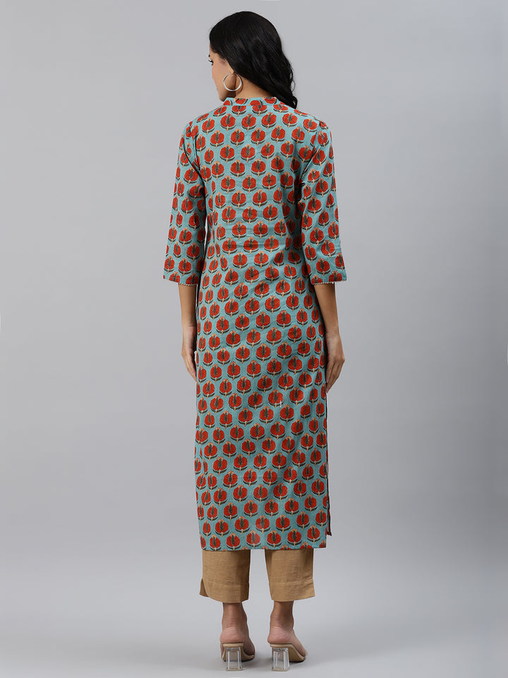 Women Green Floral Printed Kurta