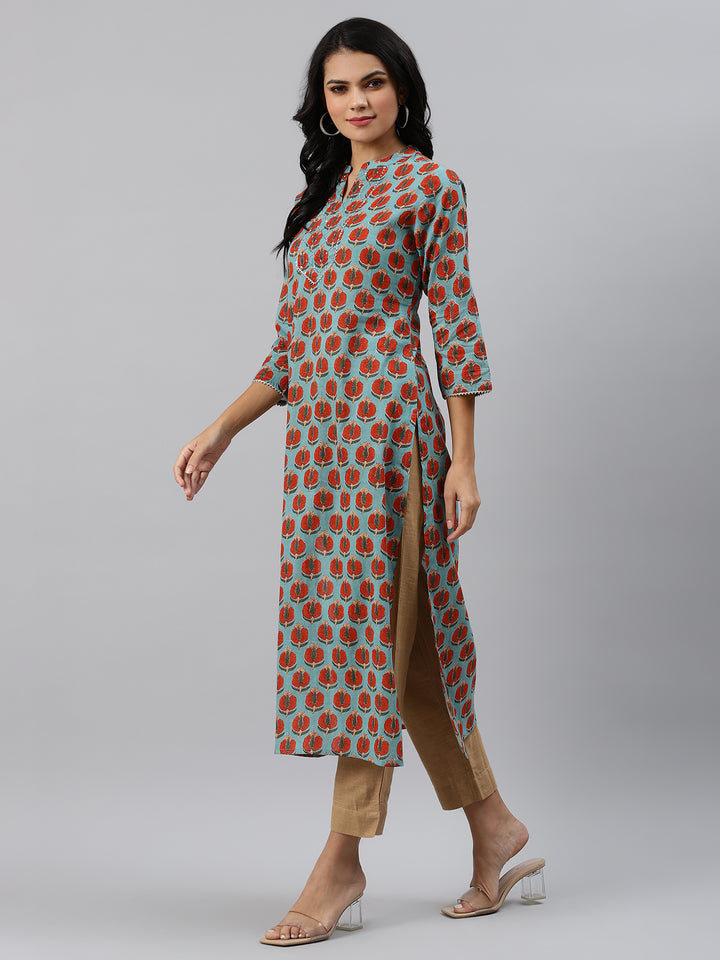 Women Green Floral Printed Kurta