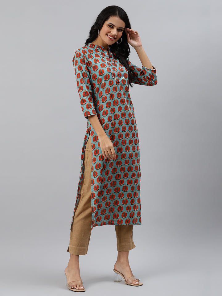 Women Green Floral Printed Kurta