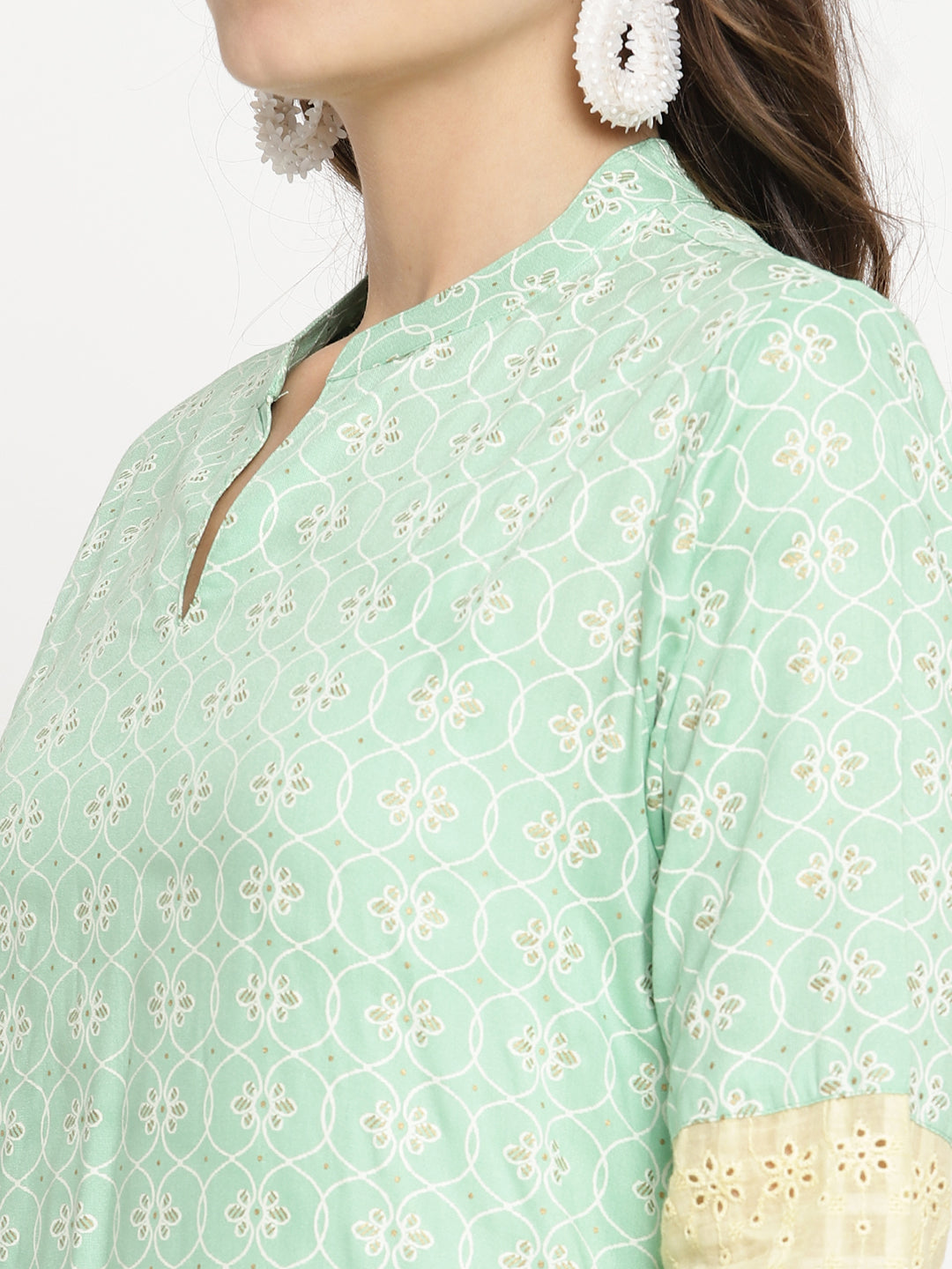 Women Green Abstract Printed Kurta with Trousers and Dupatta