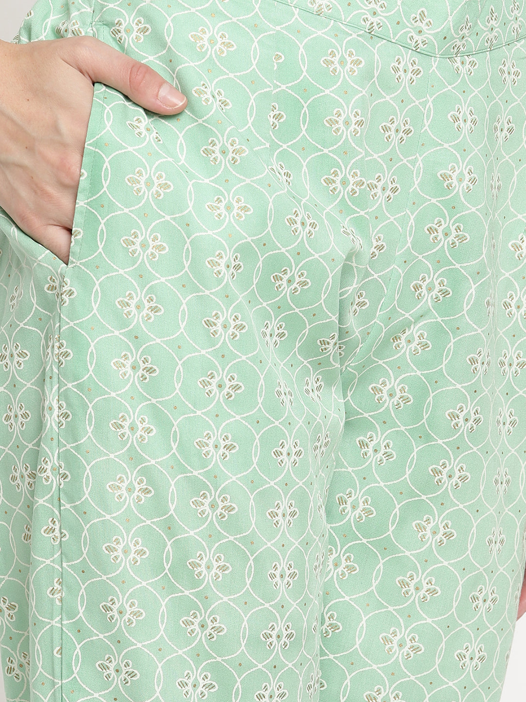 Women Green Abstract Printed Kurta with Trousers and Dupatta