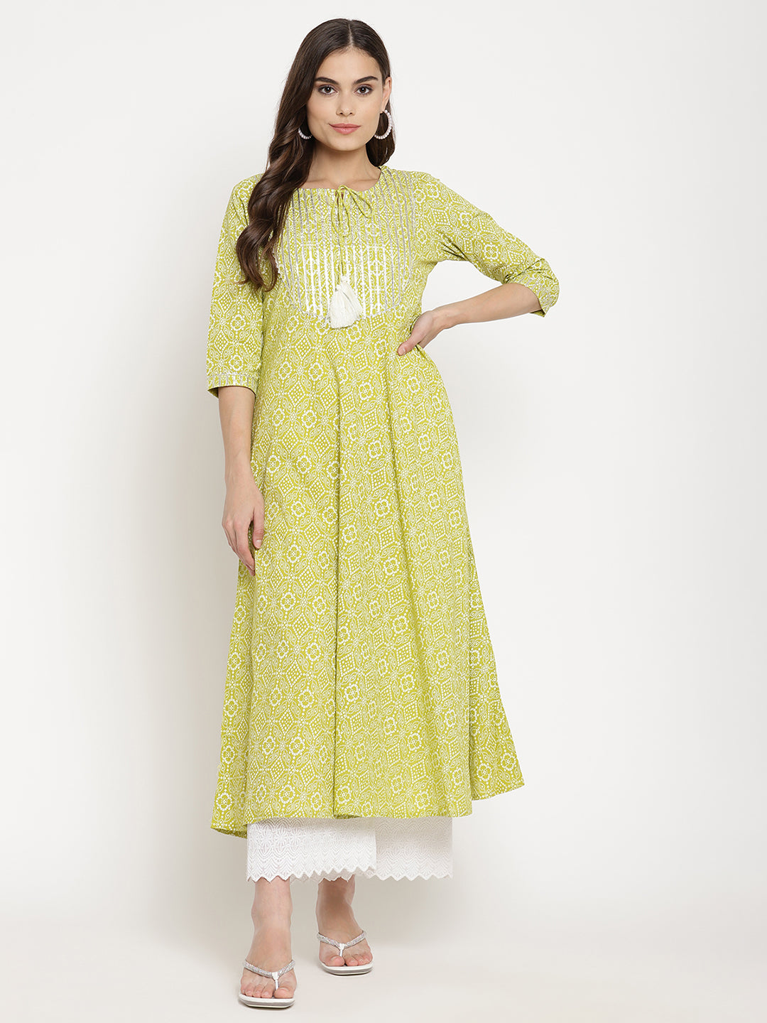 Green A-line Printed Kurta