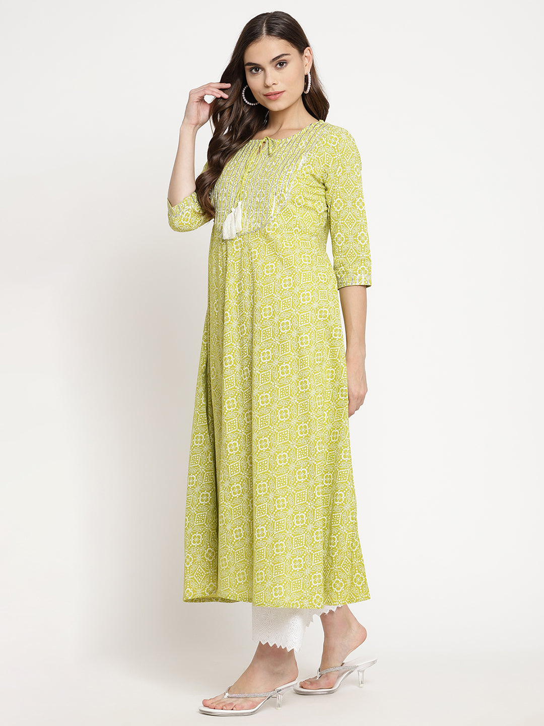 Green A-line Printed Kurta