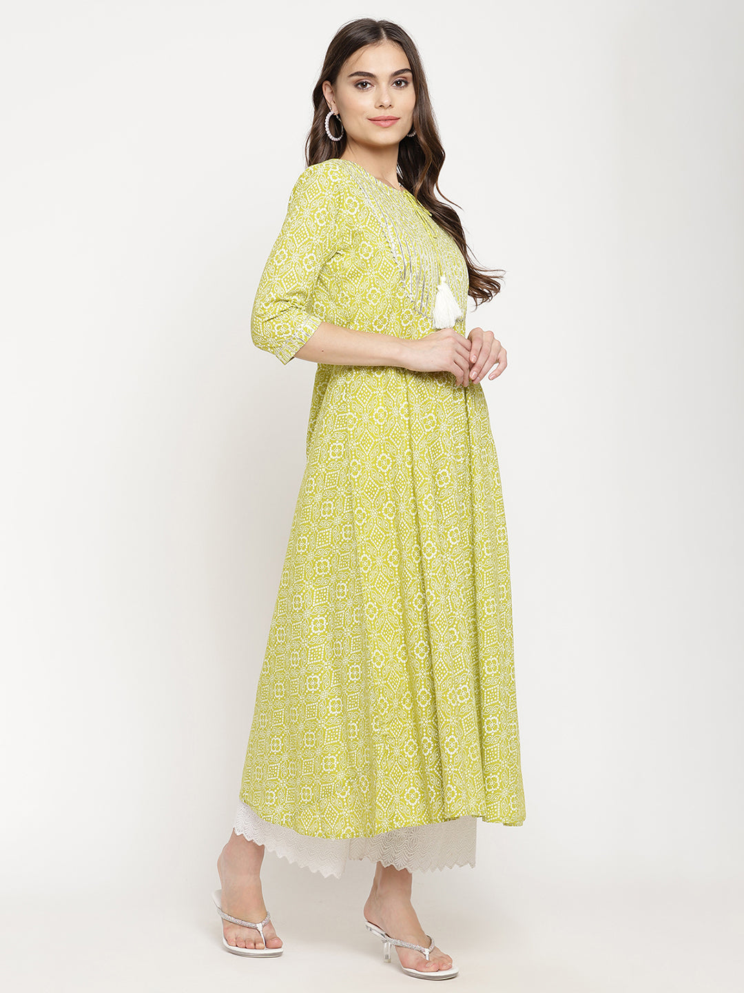 Green A-line Printed Kurta