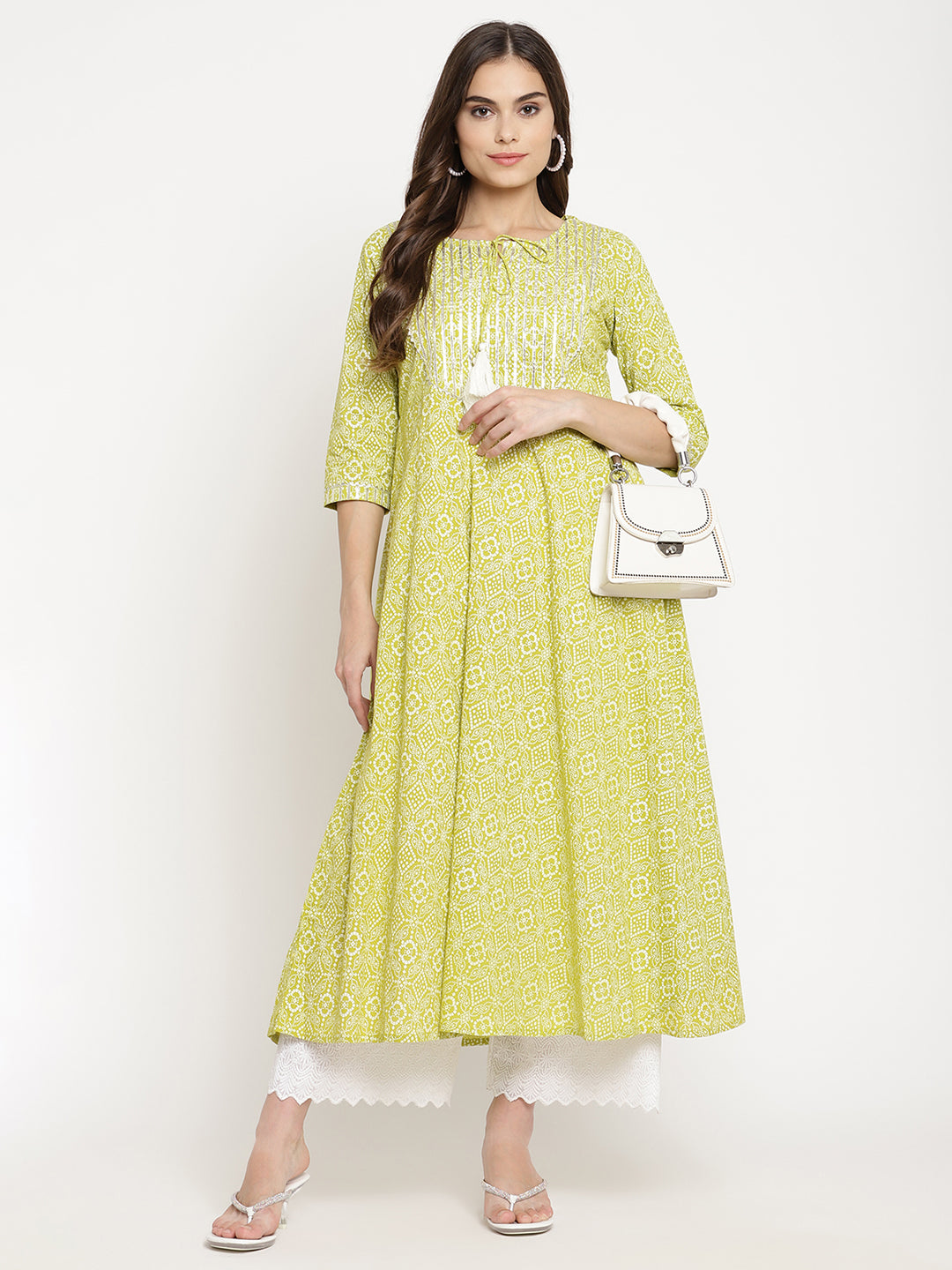 Green A-line Printed Kurta