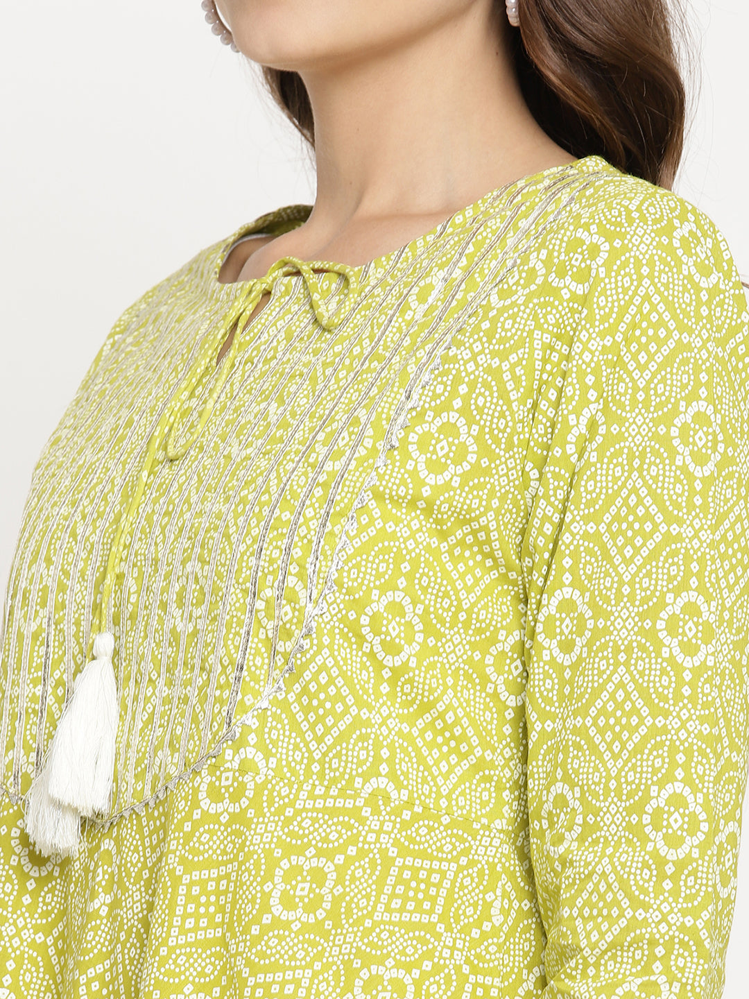 Green A-line Printed Kurta