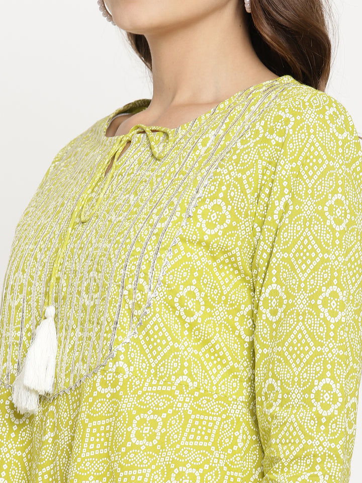 Green A-line Printed Kurta