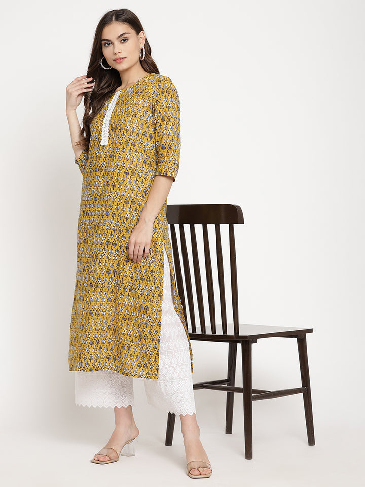 Women Mustard Printed Kurta