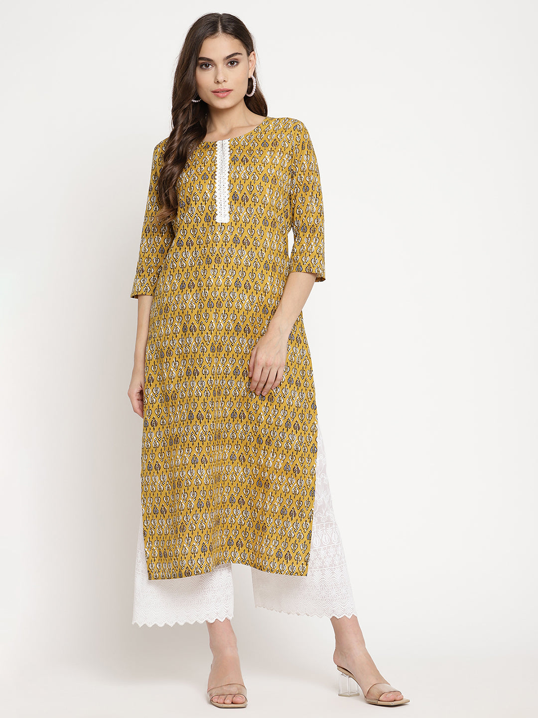 Women Mustard Printed Kurta