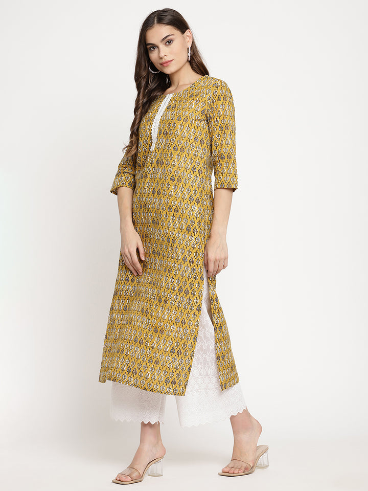 Women Mustard Printed Kurta