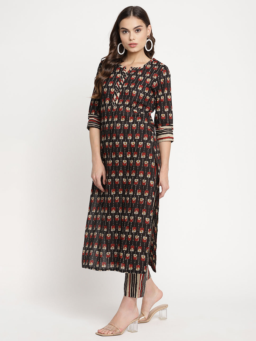 Women Black Printed Kurta with Trousers
