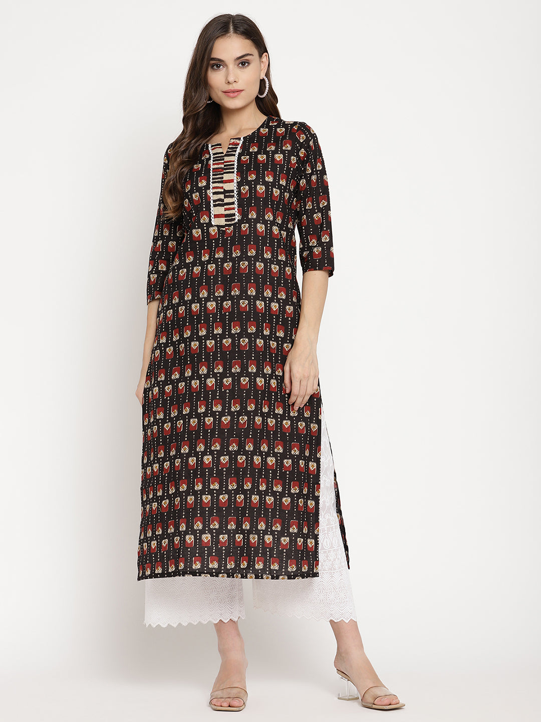 Women Black Printed Straight Kurta