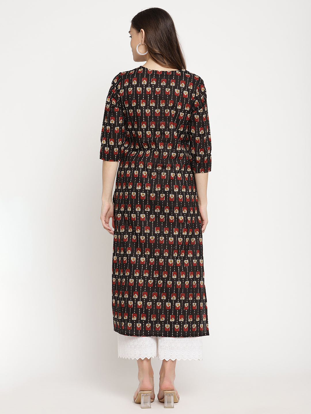 Women Black Printed Straight Kurta