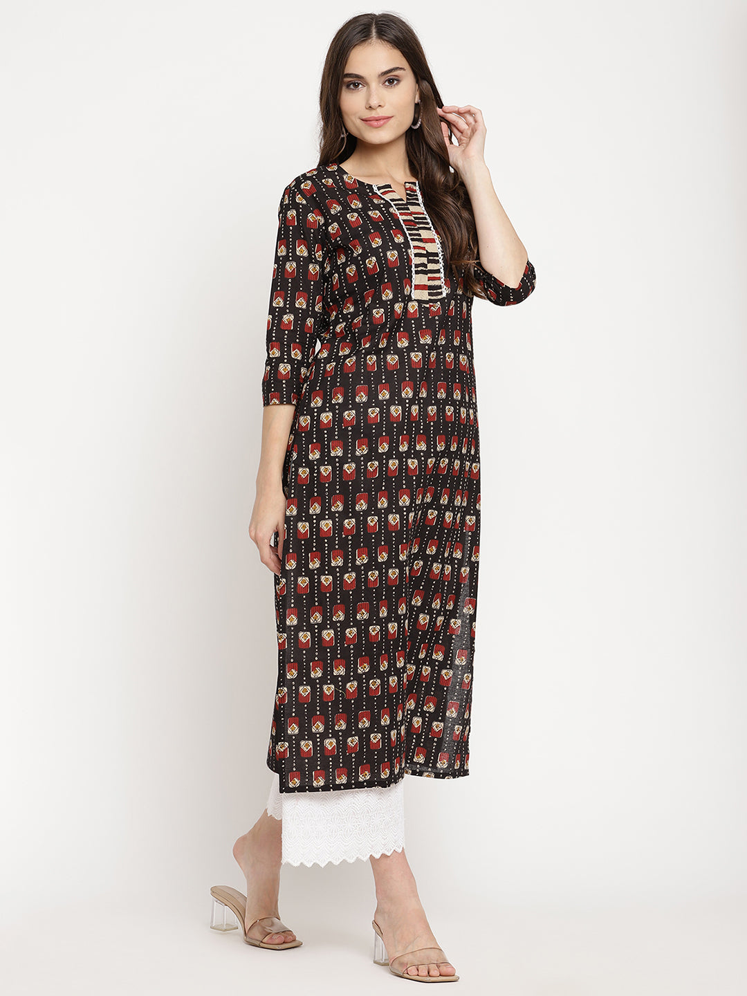 Women Black Printed Straight Kurta