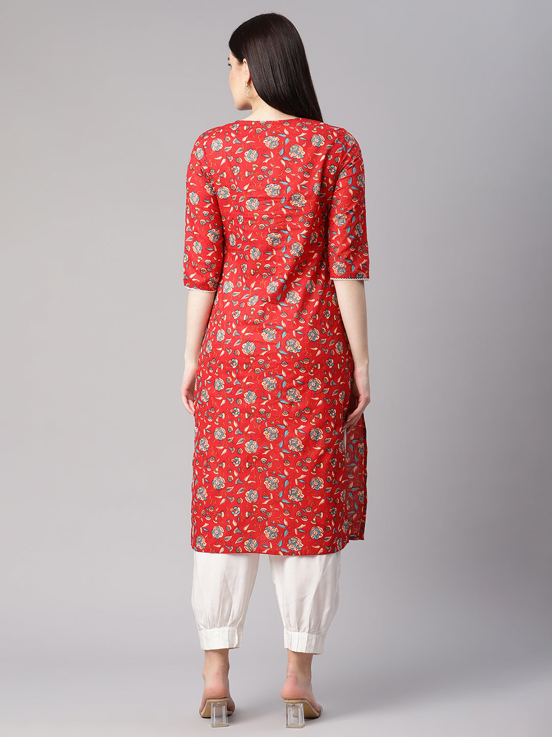 Women Red Floral Kurta