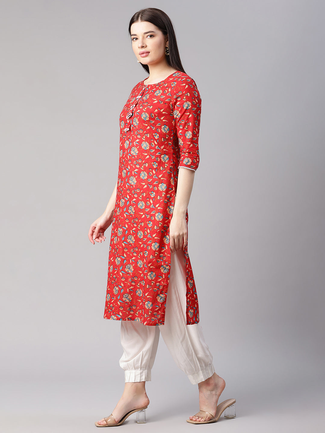 Women Red Floral Kurta